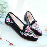 Breakj Shoes Single Shoes Ethnic Style Embroidered Cloth Shoes Spring And Autumn Bright Silk Cloth Muller Women's Single