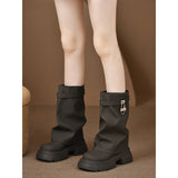 Breakj Street Metal Locking Short Boots Women's Tide 2023 Autumn New Thick-Bottomed Thick And Trouser
