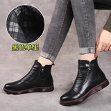 Shoes Cotton Shoes Leather Women's Shoes Winter Ankle Boots Middle-Aged Warm And Velvet Anti-Slip Comfortable Elderly Leather
