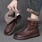 Breakj Cowhide Lamb Wool Snow Boots Women Winter New Warm Plus Cotton Boots Retro Leisure Short