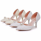 Breakj Cm Pointed High-Heeled Sandals Pearl Dinner Ball Beaded Sandals Bride Wedding Wedding Shoot White Wedding Shoes