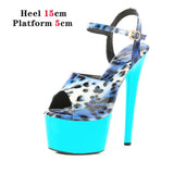 Leopard Sandals Pole Dance Shoes Stripper Sexy Combat Fetish High Heels Women Platform Shoes Party Club 15 17 CM