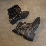 Breakj Leather Boots Autumn Winter Rough And Large Belt Short-Sleest Unispet