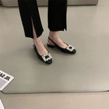 Sandals Female Thick Heel 2023 Summer New Square Buckle Diamond Fairy Wind French Square Head After Empty Lazy Single Shoe