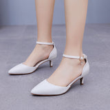 Breakj Cm Large-Size Sandals Fine Heel Point White Matur PU Wedding Shoes Sandals White High Heels Bridal