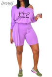 Casual Side Lace Up Print Top And Skinny Shorts Two Piece Summer Female Sporty 2pcs Outfits Off Shoulder Matching