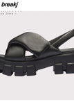Size 34-43 Sandals Women 2023 Fashion Platform High Heels Summer Shoes For Women Real Leather Chunky Heel