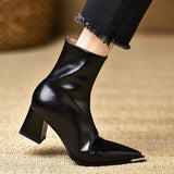 Breakj Retro Fashion Metal Sharp Head And Fashion Boots Autumn And Winter New Plus Velvet Temperament Short