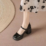 2024 New High Heel Waterproof Platform Foreign Style Jane Buckle Pearl High Heel Round Head Retro Single Shoes Mary Jane Shoes