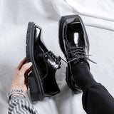 Breakj Advanced Sense Square Head Leather Shoes Male Ins British Wind Business Thick Platform Derby Shoes Korean Version Tide Shoes