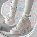 Breakj 2025 New Round Head Mary Jane Small Leather Shoes Lolita Bow Princess Wind Heightening Display Legs Long Single