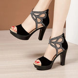 Open Toe Rhinestone Platform Shoes Ladies 2022 Summer Elegant Office Party High Heels Gladiator Sandals Plus Size