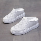 New Baotou Rear Empty Slippers Mesh Breathable Embroidered Sandals Heightened Spot Slippers With Thick