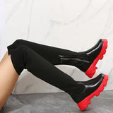 High Boots Women Over-the-knee Long Platform Shoes Knitting Socks Chunky Red New Rock Elegant Goth Plus Size