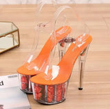 Women Sandals High Heels 17cm Fine heel Waterproof Sandals Female Shoes Flowers Platforms 7cm Transparent Crystal Wedding