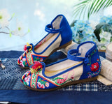 Breakj Heels Single Shoes Ethnic Wind Contrast Color Canvas Retro Embroidered Cloth Shoes With Women's Shoes Spring And