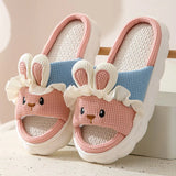 Rabbit Plush Slippers Women Men Four Seasons Cotton Linen Slippers Winter Platform House Slippers Non-Slip Floor Mute