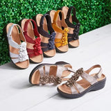 Breakj Flower Decoration Magic Stickers Summer Ladies Slopes Sandals Solid Color Beach Women's