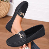 Breakj Casual Single-Shoe Lef Shoes Light-Mouthed Bean Shoes Women's 2025 New Fashion Metal Chain Large-Size Mother
