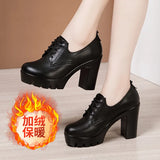 Head Deep Mouth Single Shoes 2023 Autumn And Winter New Waterproof Table Thick Heels Thickened Large Muffin Women's
