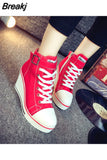 New Spring Summer Classic Wedges Shoes High Top Pumps with Zipper Canvas Shoes Women Casual Height Increasing Platform