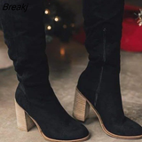 High Boots Women 2023 New Thick Heel High Heel Small Person Show Thin Suede Boots Women Side Zipper Boots Brown Long