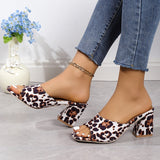 Breakj Summer New Large Women's Shoes Square High Heel Slippers Women Leopard Print Coarse Sandals