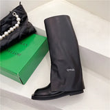 Party Boots Black Square Toe Trousers High Boots 2021 Autumn Winte New Knee-length Boots Retro Knight Boots