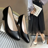 Breakj Single-Shoe Women 2025 New Pointed Light-Mouthed Four-Season Single-Shoe Fashion Coarse Heel High-Heeled Women's Shoes Large-Size Work