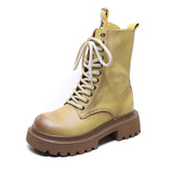 Breakj Leather Martin Boots High-Rise Kraft Mid-Sleeve Long Boots Autumn And Winter New Two Cotton Waterproof Table With Knight