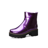 Leather Punk Combat Boots for Women Candy Color Purple Yellow Chunky Thick