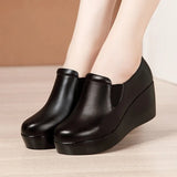 Heel Deep Mouth Single Shoes Women's Autumn New Round Head Middle Heel Muffin Thick Sole Waterproof Platform Large Size Step On Mother's