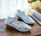 Breakj Not Include Shoe Box Pointed Shoes Single Shoes Spring And Summer Beef Tendon Bottom Lady Shoes Plate Buckle Embroidered Cloth Shoes With Cheongsam Women's