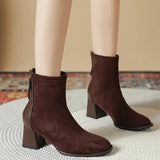 Winter New Round Head Frosted Leather Back Zipper Women's Comfortable and Warm External Wearing Bare Boots