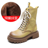 Breakj Leather Martin Boots High-Rise Kraft Mid-Sleeve Long Boots Autumn And Winter New Two Cotton Waterproof Table With Knight