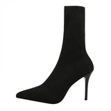 Spring Autumn Sexy Sock Pointed Boots Large Size 42 High Heels for Women Fashion 7cm Glamour Black Ankle Boots