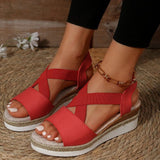 Breakj Large-Size Women's Shoes Summer Hemp Rope Grass Tight With Thick Bottom Slope And Fish Mouth Sandals Beach