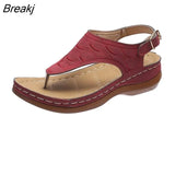 Women Strap Sandals Women's Flats Open Toe Solid Casual Shoes Rome Wedges Thong Sandals Sexy Ladies