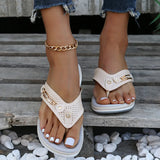 Breakj Toe Slippers Female 2023 Summer New Diamond Metal Buckle Light Leisure Hollow Slope With Large Size