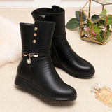 Leather Women's Boots Platform 2022 Winter New Women's Party with Snow Boots Mother Fashion Round Head Gothic Women's