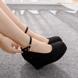 Breakj And South Korea Waterproof Table Slope Heel Single Shoe Buckle With Mary Janepo Single Shoes Spring And Autumn Single Shoes Women's Thick-Soled