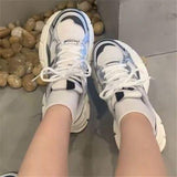 Bottom Dad Shoes Female 2024 Summer New Vintage Port Wind Heighten Running Shoes Silver Mesh Breathable Casual