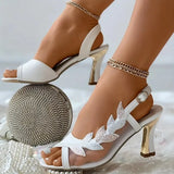 Women's Rhinestones Mesh High Heel Sandals Summer New Fashion Korean Style Peep Toe Buckle Strap Slingback Shoes Sandalias