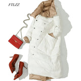 Women Double Side Long Jacket Winter Ultra Light White Duck Down Parka Breasted Plus Size 3xl Female