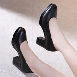 Work Shoes Black Job Interview Formal Dress Round Head Thick Heels Large Size 40-43 Women's Single
