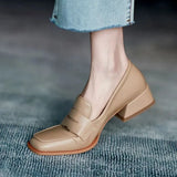 for Woman 2023 Low Heel Elegant Women's Summer Footwear Black Loafers Normal Leather Casual Square Toe with Discount