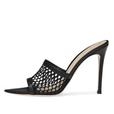 Large-Size Black Fishnet Sexy High-Heeled Muller Tipped High-Heeled