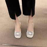 New Baotou Sandals French Style Retro Square Head Water Diamond Buckle After Empty Thick Heel Temperament Fairy Wind