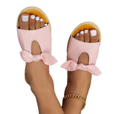Breakj Flat Bottom Slippers Women Wear 2025 New Round Head Bow One-Legged Lazy Shoes