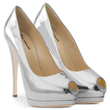Heel Waterproof Platform Fish Mouth High Heels Mirror Gold And Silver Red Naked Black Lacquered Leather Shoes